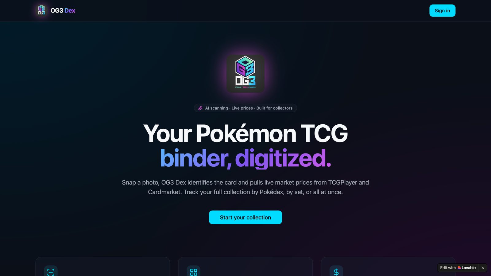 OG3 Dex — tela inicial do app